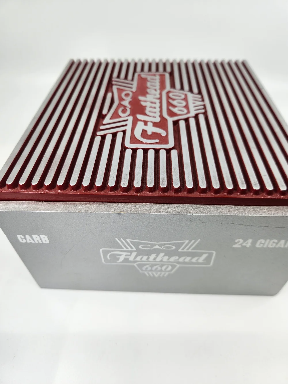 Flathead 660 Decorative Wood Cigar Box in Burgundy and Silver
